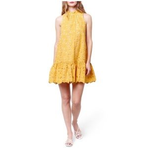 COREY LYNN CALTER mini dress. Claude model. Mustard yellow eyelet. Size medium.